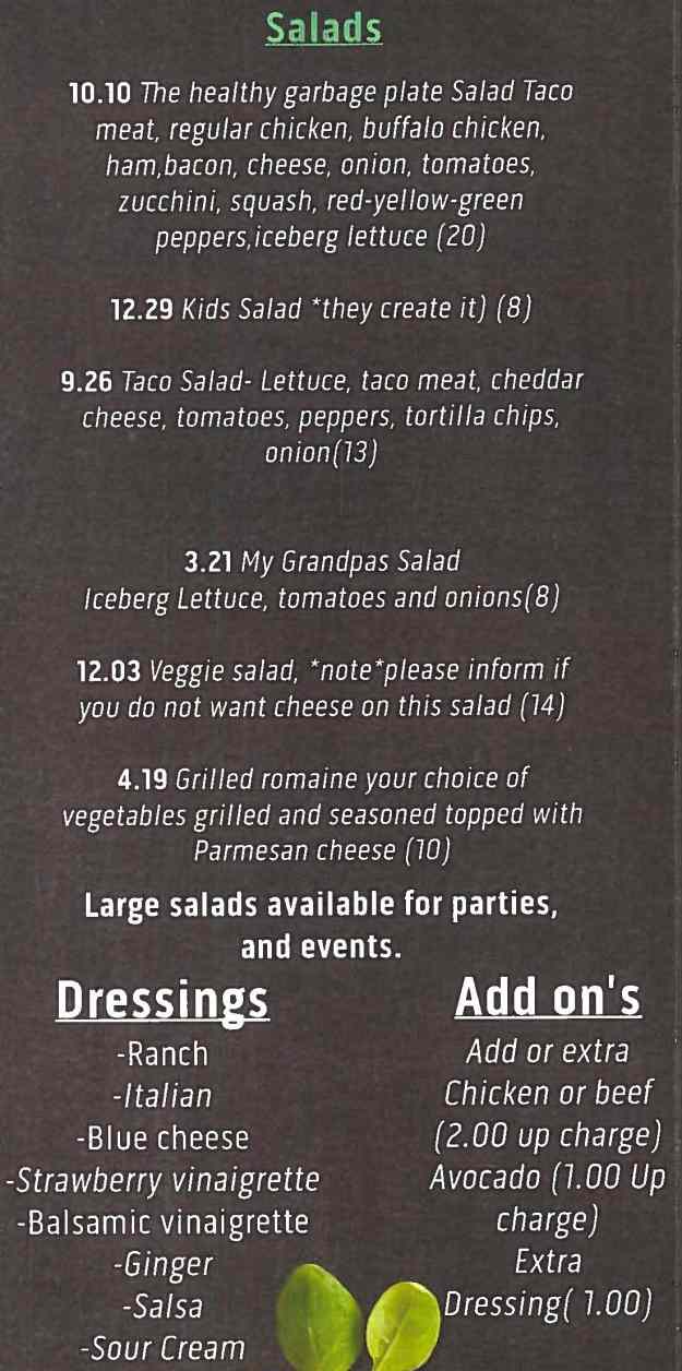 Page 2 of menu, 3.21 Salads Oswego, NY