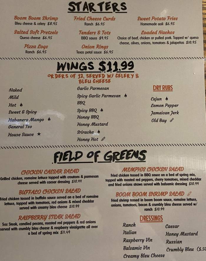 Page 1 of menu, Chubby's Sports Bar & Grill Fulton, NY