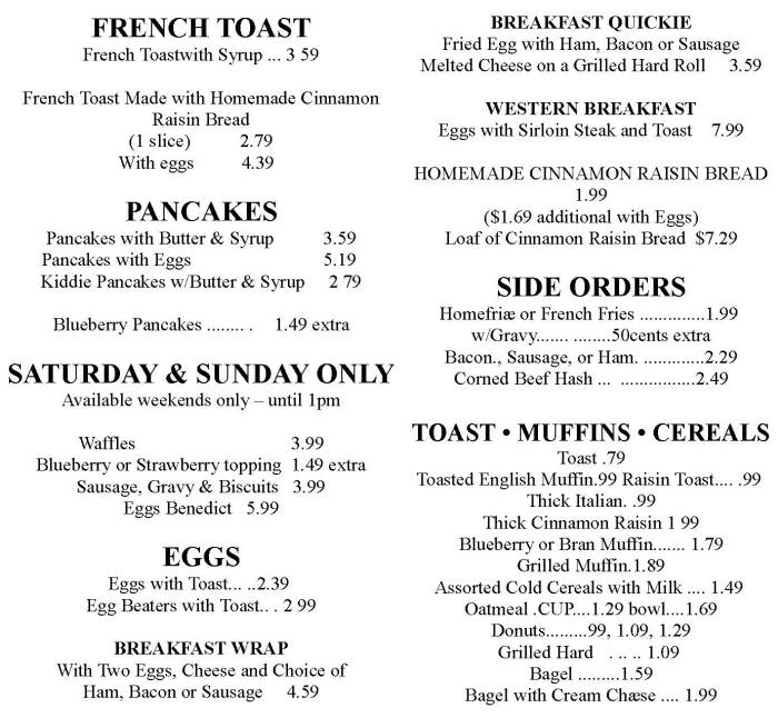 Page 1 of menu, Mimi's Drive-In Fulton, NY