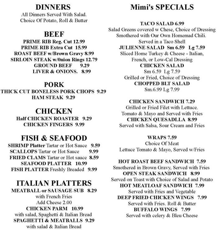 Page 3 of menu, Mimi's Drive-In Fulton, NY