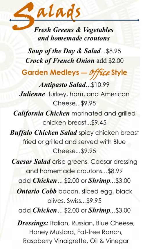 Page 4 of menu, The Office Tavern & Restaurant in Oswego, NY